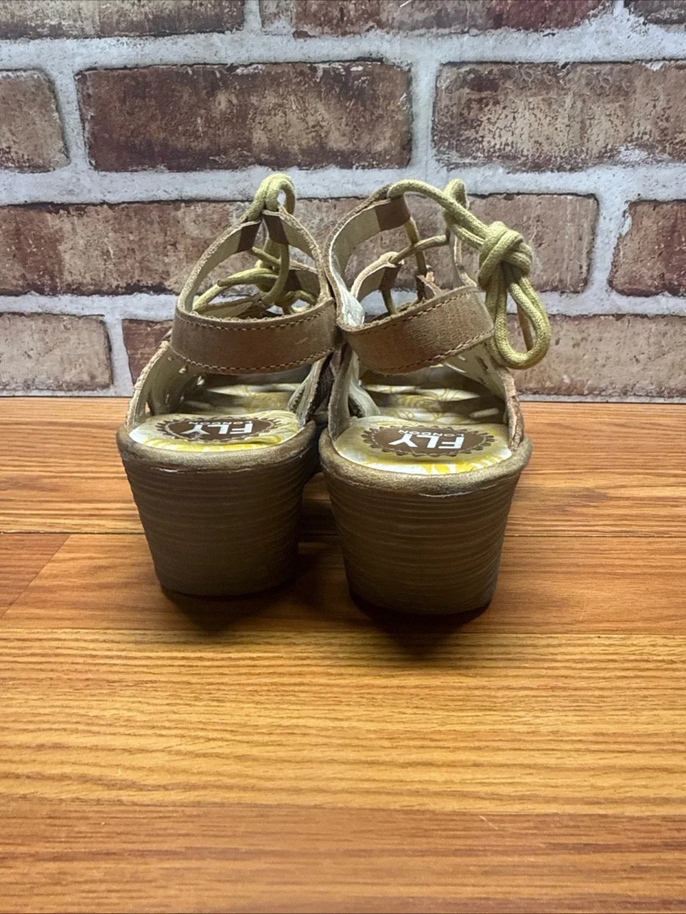 Fly London Yexa Tan Metallic Lace Up Wedge Sandals Size 39 (US 8)